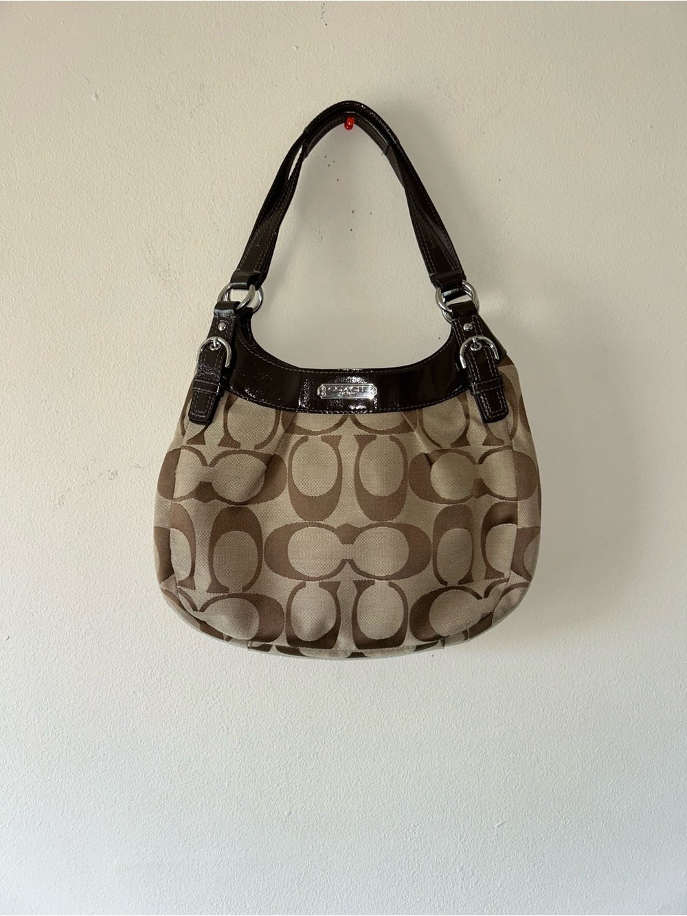 Coach Soho Hobo Signature Jacquard Shoulder Handbag Purse Brown